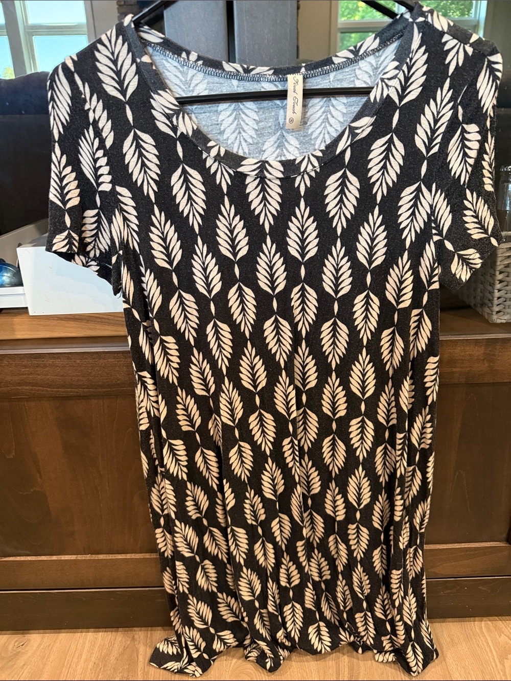 Final Touch Black Dress with Cream Leaf Motif